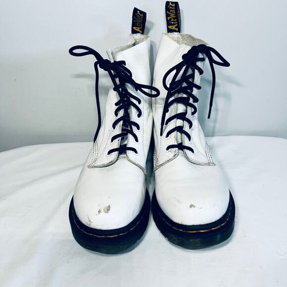 Dr. Martens Boots Pascal White Leather Lace Up Ankle Distressed Combat Grunge 9 - Picture 3 of 8